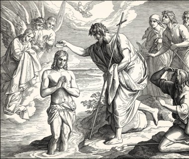 The baptism of Jesus by John the Baptist, New Testament, by Julius Schnorr von Carolsfeld, 1860