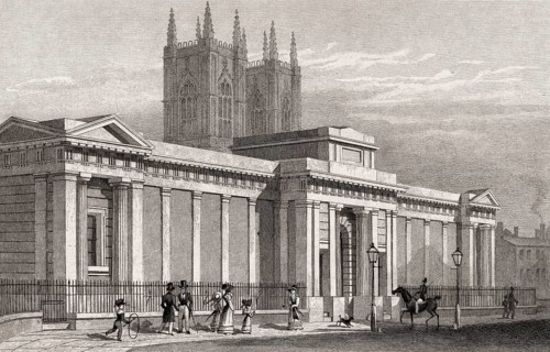 The New Government Mews with a view of the Houses of Parliament, Princes Street, London,