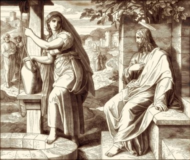 Jesus talks with a Samaritan woman, New Testament, by Julius Schnorr von Carolsfeld, 1860