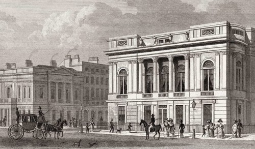 Pall Mall East, Westminster, London, illustration by Th. H. Shepherd, 1828