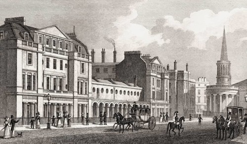 Langham Place, London, UK, illustration by Th. H. Shepherd, 1826