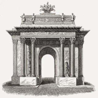 Wellington Arch, Hyde Park, London, UK, illustration by Th. H. Shepherd, 1826