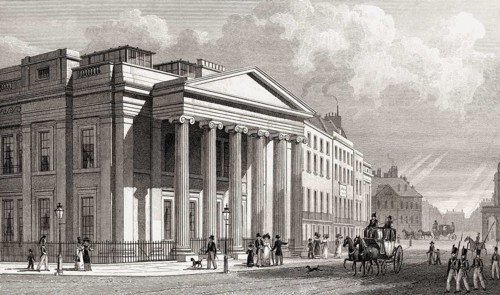 The Royal College of Physicians, Pall Mall East, London, UK, illustration by Th. H. Shepherd, 1826