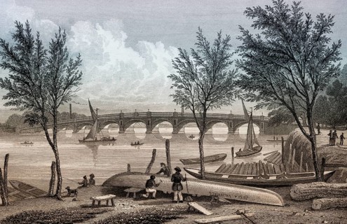 Vauxhall Bridge, London, illustration by Th. H. Shepherd, 1828