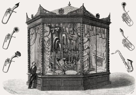 The showcase of Adolphe Sax, International Exhibition of 1862, London, UK