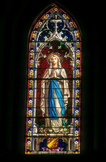 Stained Glass in Basilica of the Sacred Heart of Jesus at Puducherry Pondicherry, South India,