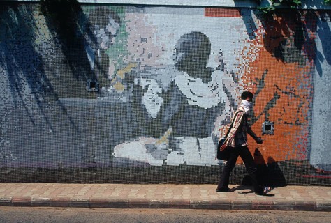 Wall Painting of Mahatma Gandhi, Ahmedabad, Gujarat, India, Asia