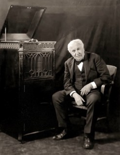 Thomas Alva Edison listening to his disc phonograph, digitally edited