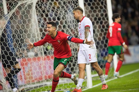 Football match, captain Cristiano RONALDO CR7 Portugal left has just scored the 5 to 0 for Portugal