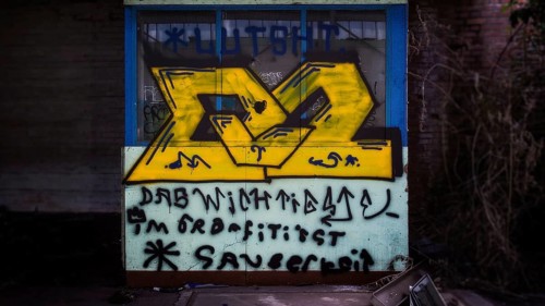 Accidental graffiti on a wall of an abandoned building, Gerresheimer Germany, Lost Place, Glashütte
