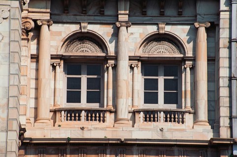 Balconies of Victoria Memorial built in 1921, Calcutta Kolkata, West Bengal, India, Asia