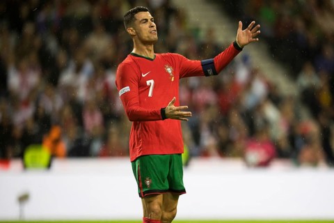 Football match, captain Cristiano RONALDO CR7 Portugal protests energetically and angrily with