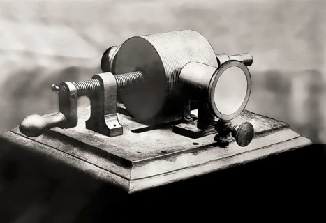 Historical illustration, 19th Century, firstr Phonograph by Thomas Alva Edison