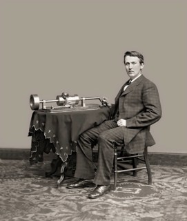 Thomas Alva Edison, 1847, 1931, American inventor, Thomas Edison demonstrating the Tin-Foil