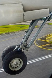 Landing gear, Fokker 50, departure from Denpasar, Bali, Indonesia, Asia