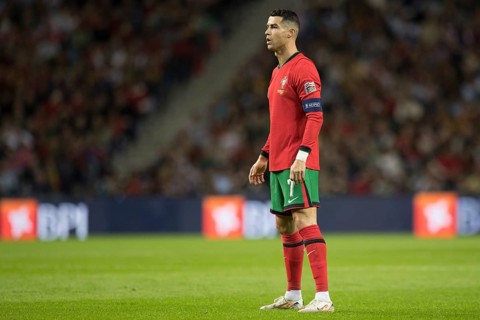 Football match, captain Cristiano RONALDO CR7 Portugal in front of the free kick with view to the