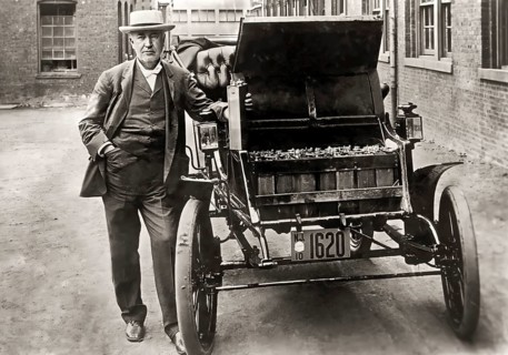 Thomas Alva Edison, 1847, 1931, American inventor, with his electric car, 1911, digitally edited