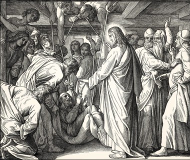 Healing the paralytic at Capernaum, New Testament, by Julius Schnorr von Carolsfeld, 1860