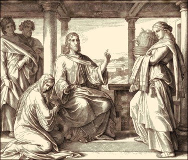 Jesus at the home of Martha and Mary, New Testament, by Julius Schnorr von Carolsfeld, 1860