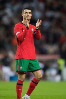 Football match, captain Cristiano RONALDO CR7 Portugal claps his hands and looks into the crowd,