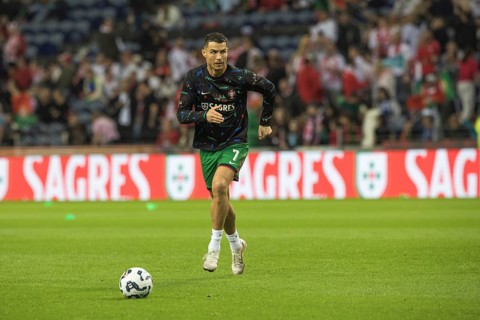 Football match, Cristiano RONALDO CR7 Portugal warming up in front of the match jumping slightly