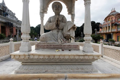 Erected 1910 by founder of temple garden Rai Budree Das Bahadoormookim, Calcutta, West Bengal,