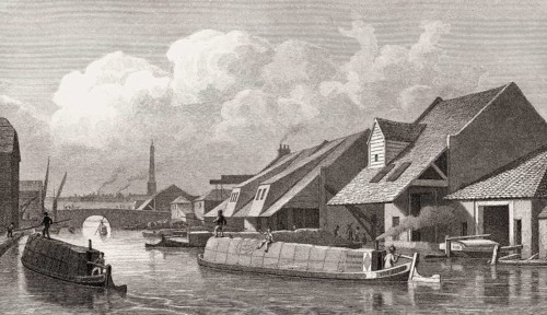 The City Basin, Regent's Canal, London, illustration by Th. H. Shepherd, 1828