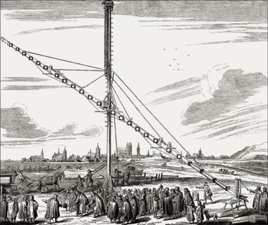 Keplerian astronomical refracting telescope, Machinae coelestis, 1673, by Johannes Hevelius, Danzig