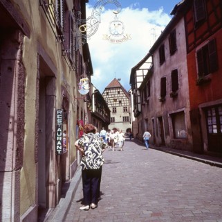 A bicycle tour through the Alsace, here on 11.05.1994 near Kayserberg, on a vineyard route is not