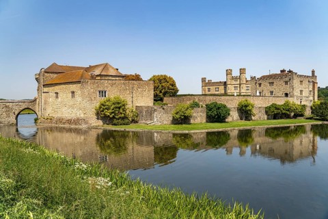 The moated castle of Leeds Castle near Maidstone, Kent, England, Great Britain