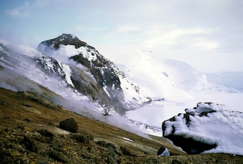 Steam vents and ice at Kverkfjoll, Vatnajökull glacier, Iceland 1972