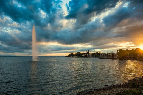 Sunset, Friedrichshafen, Lake Constance, Baden-Württemberg, Germany, Europe