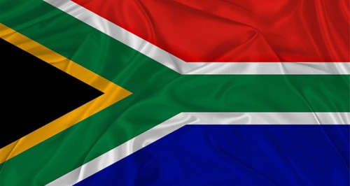 Realistic South Africa flag waving, close up of flag of South Africa with cloth texture