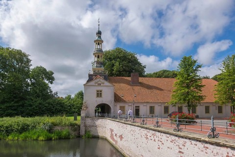 Gatehouse, moated castle Norderburg or Dornum Castle, Dornum, East Frisia, Lower Saxony, Germany,