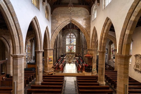 Interior of the Lancaster Priory or Priory Church of St Mary in Lancaster, Lancashire, England,