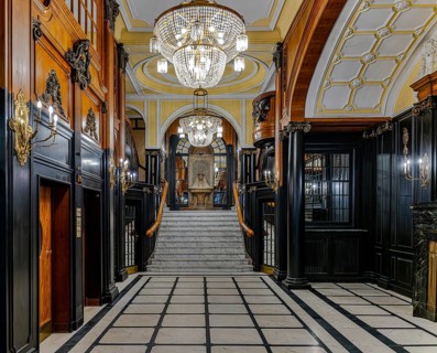 Historic interior design, staircase and corridor in the Hindenburghaus, Großer Burstah 31, Hamburg,
