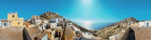 Breathtaking 360° panorama by the sea with traditional houses from the picturesque village of