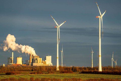 RWE Power lignite-fired power plant Neurath, RWE wind farm near Grevenbroich, power plant units,
