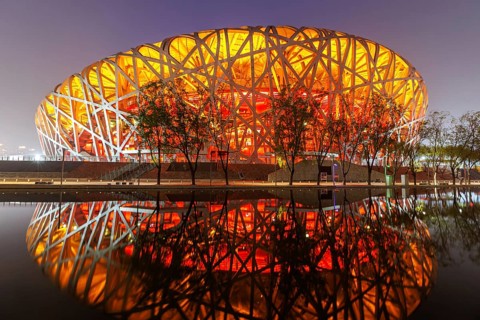 Olympic Stadium Bird's Nest Beijing Olympic Stadium modern architecture in Beijing, China, Asia