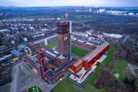 Nordstern colliery seen from the air at dusk, Gelsenkirchen, North Rhine-Westphalia, Germany,