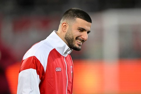Warm-up training Deniz Undav VfB Stuttgart (26) smiles WWK Arena, Augsburg, Bavaria, Germany,