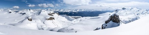 Panorama, view from Wisshore summit, mountain landscape with snow, mountain panorama with glacier
