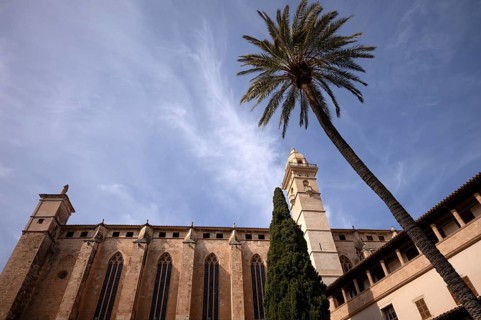 View from the cloister to the basilica of Sant Francesc Monastery, San Francisco, Palma de Majorca,