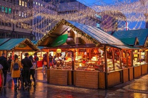 Essen, North Rhine-Westphalia, Germany - Christmas market in Essen in times of the corona pandemic