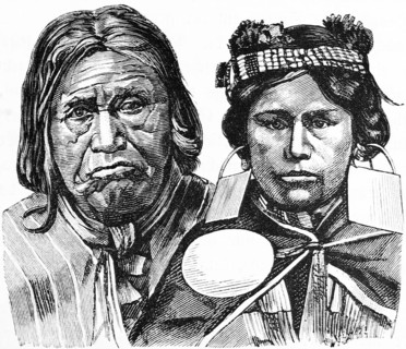 Man and woman of the indigenous Indian tribe of the Aurecans, headband, scarf, jewellery, portrait