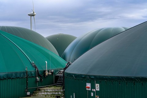 Biogas plant, the gas is produced from various biomass, including waste from the food industry, the