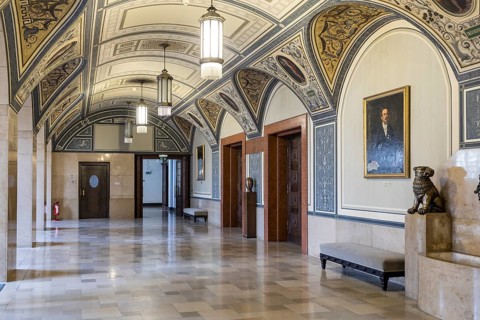Mayor's gallery in the Wandelhalle, interior design of the town hall in Chemnitz, Saxony, Germany,