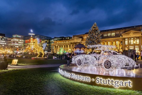 Stuttgart Christmas market in the evening. Traditional event with more than 3.5 million visitors