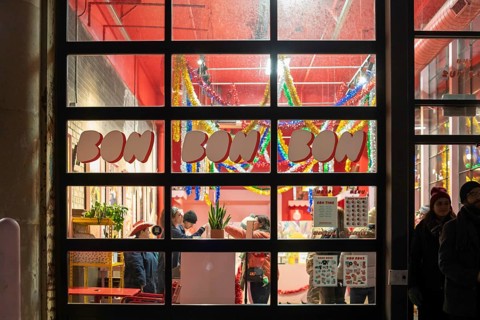 Detroit, Michigan - People buy chocolates at the Bon Bon Bon store on Noel Night. The annual Noel