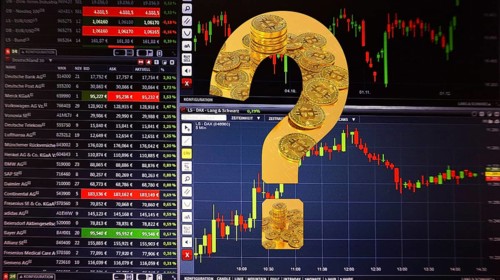 Symbolic image, Bitcoin as a vision of the future, stock market prices, insecure digital currency,